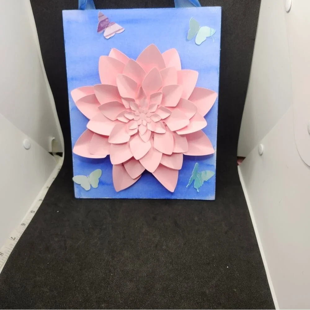 Hand Crafted 3-D Art Dahlia Canvas Floral Pink Mixed Media 8x10 inch